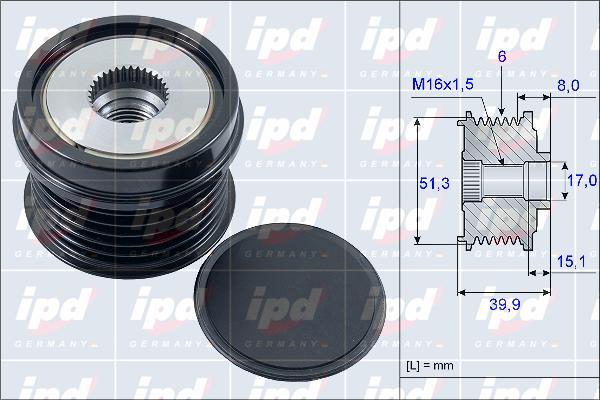 IPD 15-3907 - Pulley, alternator, freewheel clutch autospares.lv