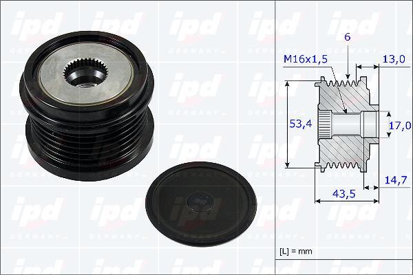 IPD 15-3805 - Pulley, alternator, freewheel clutch autospares.lv