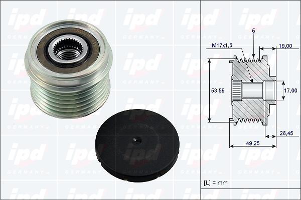 IPD 15-3813 - Pulley, alternator, freewheel clutch autospares.lv