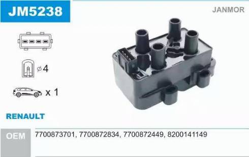 Janmor JM5238 - Ignition Coil autospares.lv