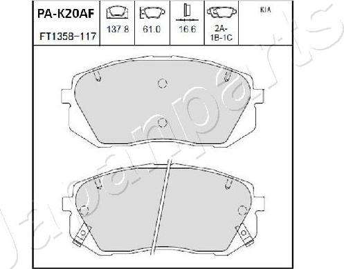 Japanparts PA-K20AF - Brake Pad Set, disc brake autospares.lv