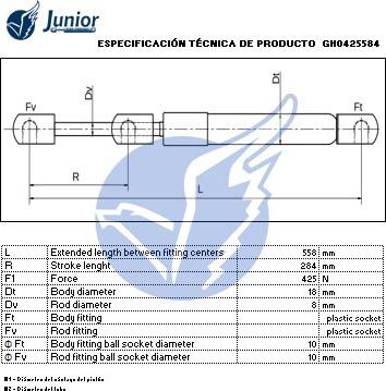 JUNIOR GH0425584 - Gas Spring, boot, cargo area autospares.lv