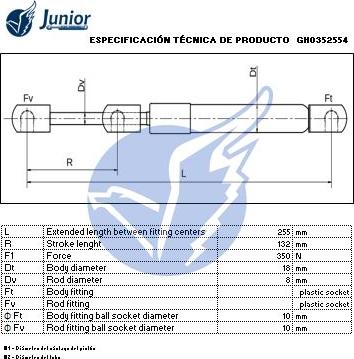 JUNIOR GH0352554 - Gas Spring, boot, cargo area autospares.lv