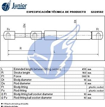 JUNIOR GS28582 - Gas Spring, boot, cargo area autospares.lv