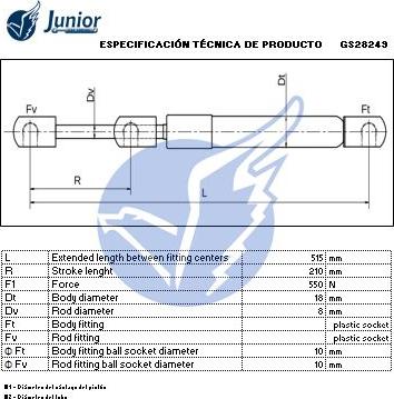 JUNIOR GS28249 - Gas Spring, boot, cargo area autospares.lv