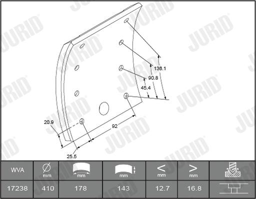 Jurid 1723805050 - Brake Lining Kit, drum brake autospares.lv