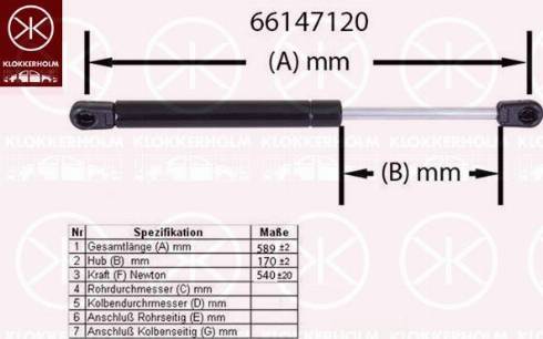 Klokkerholm 66147120 - Gas Spring, boot, cargo area autospares.lv