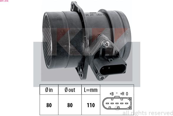 KW 491 216 - Air Mass Sensor autospares.lv