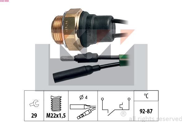 KW 550 009 - Temperature Switch, radiator / air conditioner fan autospares.lv