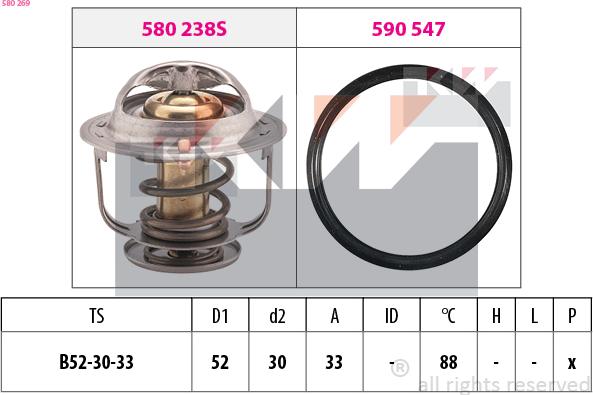 KW 580 269 - Coolant thermostat / housing autospares.lv