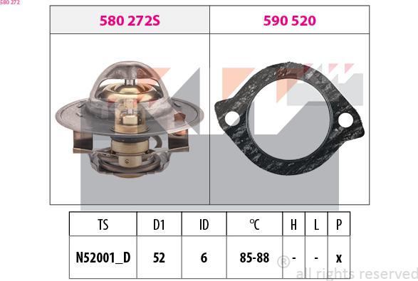 KW 580 272 - Coolant thermostat / housing autospares.lv