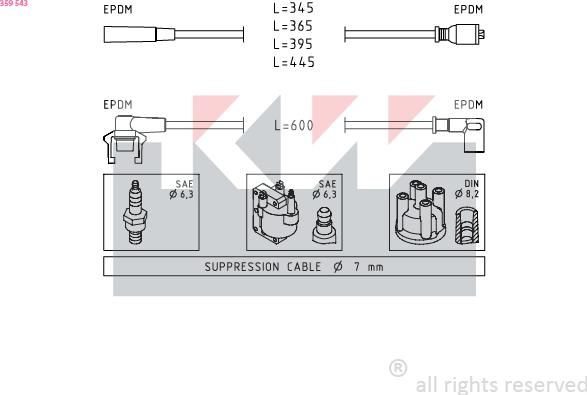 KW 359 543 - Ignition Cable Kit autospares.lv