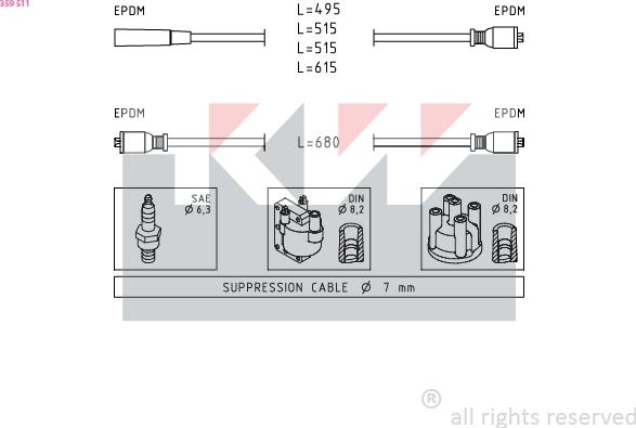 KW 359 511 - Ignition Cable Kit autospares.lv