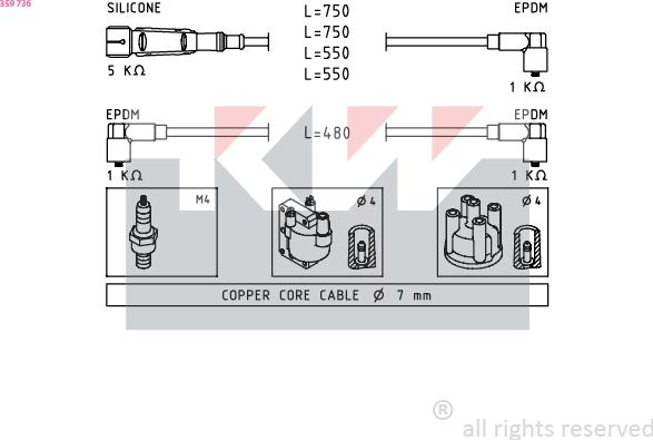 KW 359 736 - Ignition Cable Kit autospares.lv