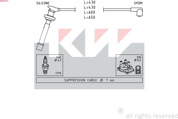 KW 360 411 - Ignition Cable Kit autospares.lv