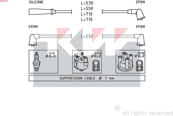 KW 360 413 - Ignition Cable Kit autospares.lv