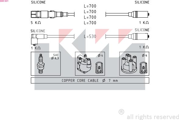 KW 360 551 - Ignition Cable Kit autospares.lv