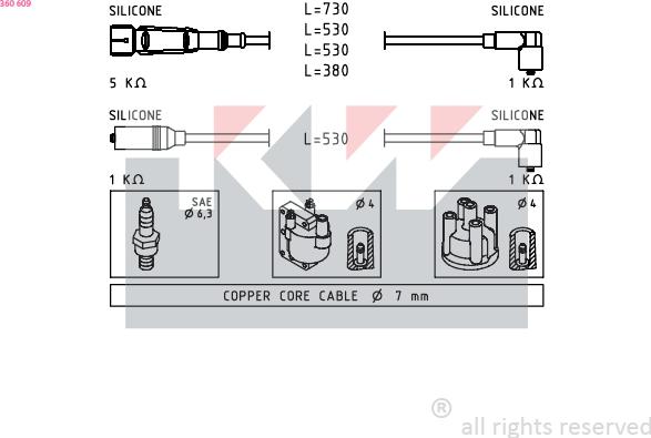 KW 360 609 - Ignition Cable Kit autospares.lv