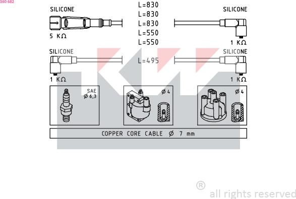 KW 360 682 - Ignition Cable Kit autospares.lv