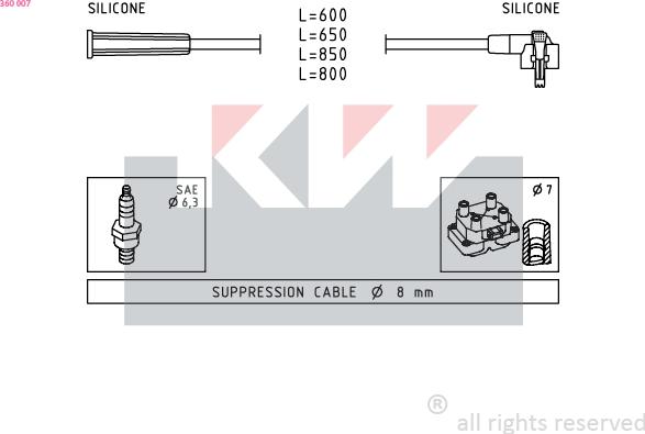 KW 360 007 - Ignition Cable Kit autospares.lv