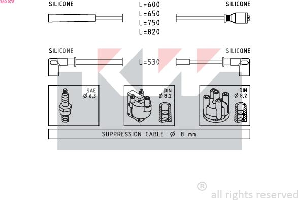 KW 360 078 - Ignition Cable Kit autospares.lv