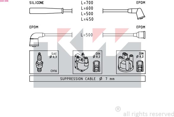 KW 360 398 - Ignition Cable Kit autospares.lv