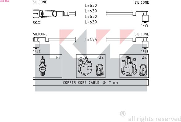 KW 360 364 - Ignition Cable Kit autospares.lv