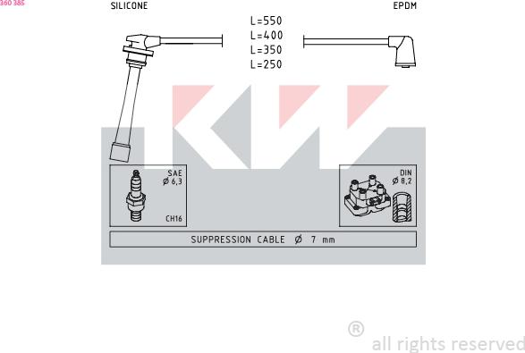 KW 360 385 - Ignition Cable Kit autospares.lv