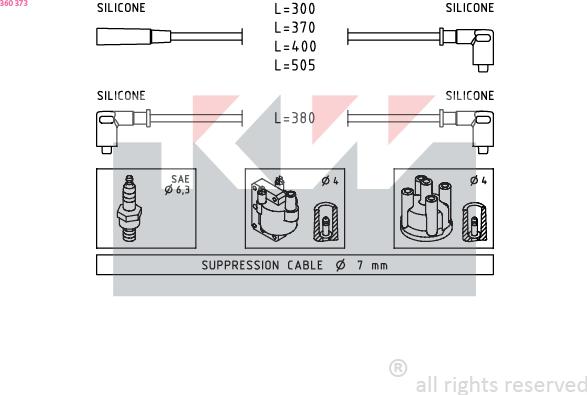 KW 360 373 - Ignition Cable Kit autospares.lv