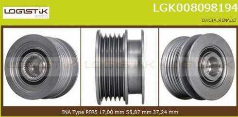 LGK LGK008098194 - Pulley, alternator, freewheel clutch autospares.lv