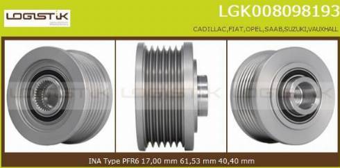 LGK LGK008098193 - Pulley, alternator, freewheel clutch autospares.lv