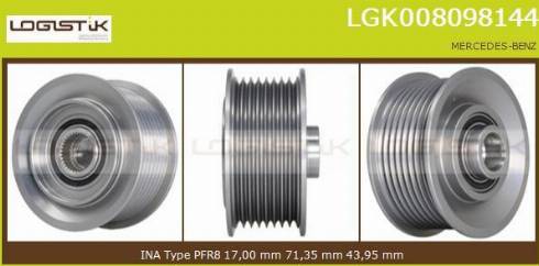 LGK LGK008098144 - Pulley, alternator, freewheel clutch autospares.lv