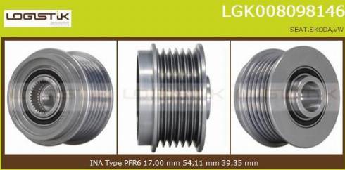 LGK LGK008098146 - Pulley, alternator, freewheel clutch autospares.lv