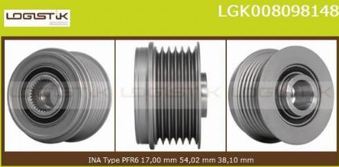 LGK LGK008098148 - Pulley, alternator, freewheel clutch autospares.lv