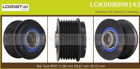 LGK LGK008098143 - Pulley, alternator, freewheel clutch autospares.lv