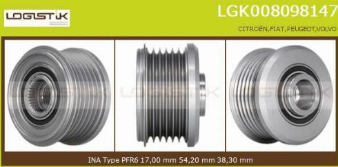 LGK LGK008098147 - Pulley, alternator, freewheel clutch autospares.lv