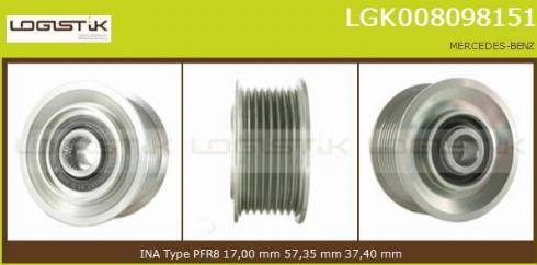 LGK LGK008098151 - Pulley, alternator, freewheel clutch autospares.lv