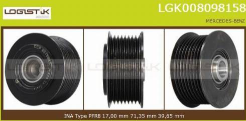 LGK LGK008098158 - Pulley, alternator, freewheel clutch autospares.lv