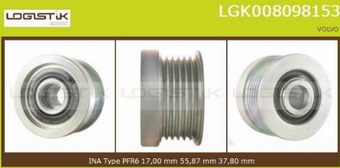 LGK LGK008098153 - Pulley, alternator, freewheel clutch autospares.lv