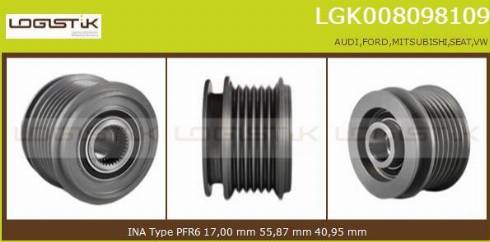 LGK LGK008098109 - Pulley, alternator, freewheel clutch autospares.lv