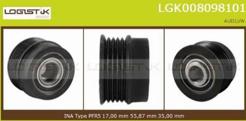 LGK LGK008098101 - Pulley, alternator, freewheel clutch autospares.lv