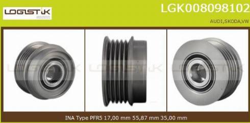 LGK LGK008098102 - Pulley, alternator, freewheel clutch autospares.lv