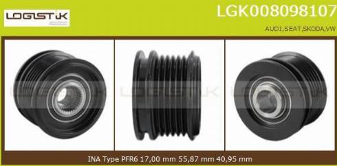 LGK LGK008098107 - Pulley, alternator, freewheel clutch autospares.lv