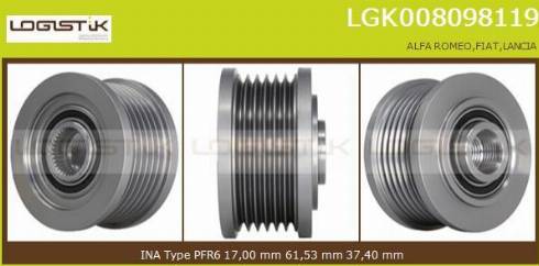 LGK LGK008098119 - Pulley, alternator, freewheel clutch autospares.lv