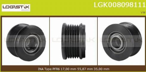 LGK LGK008098111 - Pulley, alternator, freewheel clutch autospares.lv