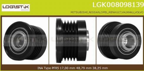 LGK LGK008098139 - Pulley, alternator, freewheel clutch autospares.lv