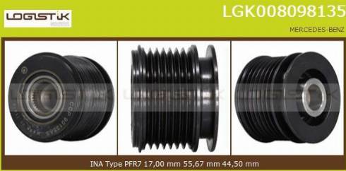 LGK LGK008098135 - Pulley, alternator, freewheel clutch autospares.lv