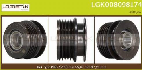 LGK LGK008098174 - Pulley, alternator, freewheel clutch autospares.lv