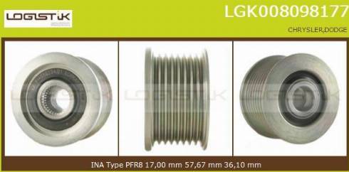 LGK LGK008098177 - Pulley, alternator, freewheel clutch autospares.lv