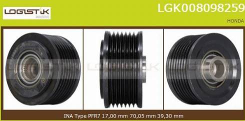 LGK LGK008098259 - Pulley, alternator, freewheel clutch autospares.lv